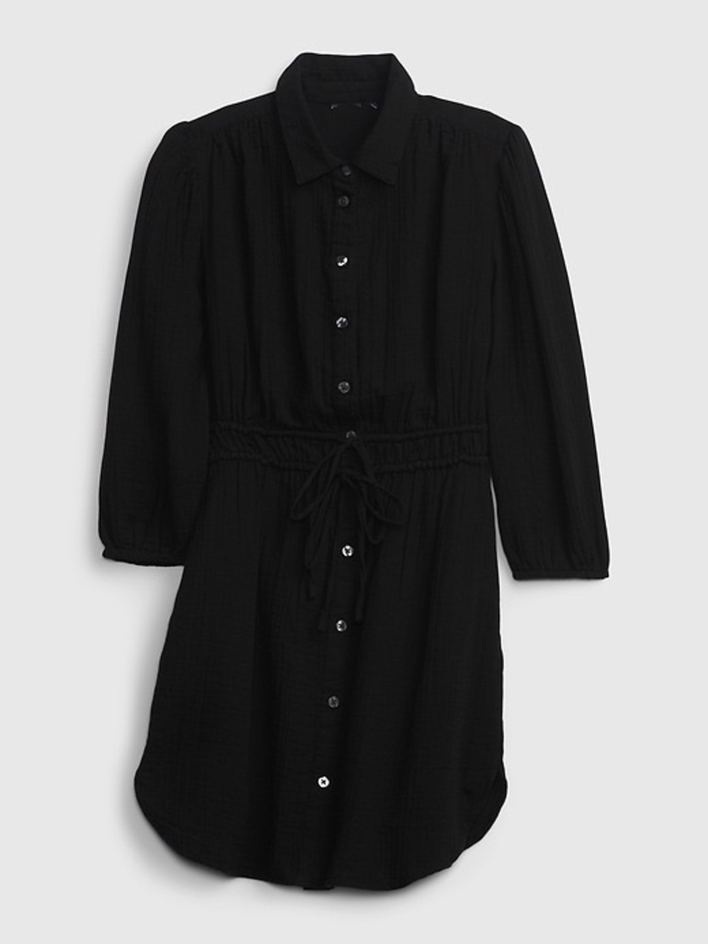 Gap Black Button Front Drawstring Waist Shirt Dress Size M Tall